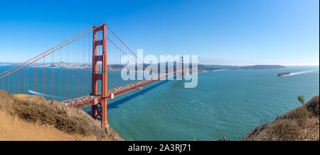Panoramic view of Golden Gate Bridge in San Francisco, California Stock Photo