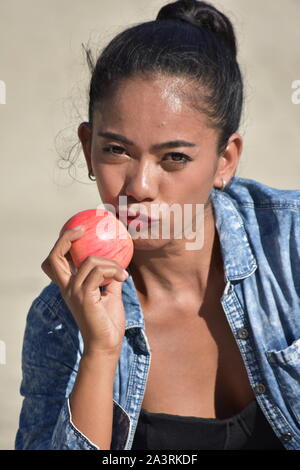 Cute Beautiful Adult Female With An Apple Stock Photo