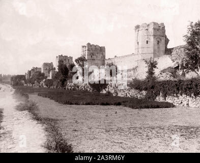 City walls between the second gate and Seven Towers (Yedikule), Istanbul. End of the 19th century Stock Photo
