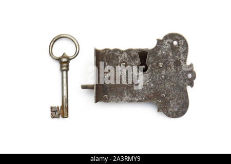 Vintage old lock with key Stock Photo