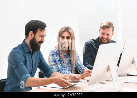 business team uses gadgets for office work Stock Photo