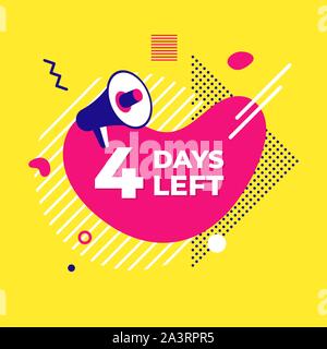 Sale countdown liquid abstract elements four days left sign vector illustration isolated symbol badge. Business date count with offer timer, limit off Stock Vector