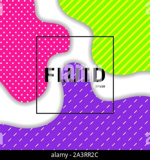 Abstract fluid or liquid vibrant color background with polka dot, lines, dashed lines pattern texture. Vector illustration Stock Vector