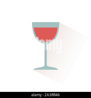 Glass of wine color icon with shadow. Flat vector illustration Stock Vector