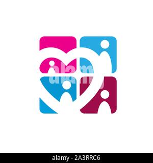 Love Chat Online Dating Logo design vector template. heart and people searching soulmate illustration. Stock Vector