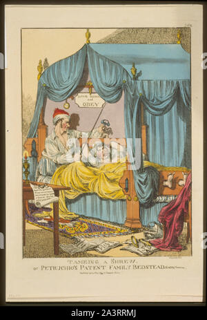 Tameing [i.e. taming] a shrew. Or Petruchio's patent family bedstead, gags & thumscrews Stock Photo