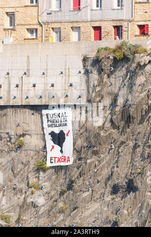Basque Independence movement banner campaigning for the return of prisoners and exiles - Getaria, Basque country, Spain, Europe Stock Photo