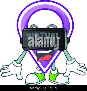 Virtual reality pin location cartoon character with mascot Stock Vector