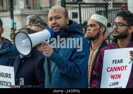 London, UK. 9th Oct 2019. Bangladeshi students demand an end to violence on campus in Bangladesh universities. They want a ban on the Bangladesh Chhatra League, the student wing of the Awami League, the party of Bangladeshi Prime Minister Sheikh Hasina, following the beating to death of student Abrar Fahad by BCL leaders at the Bangladesh University of Engineering and Technology on 7 Oct 2019. Credit: Peter Marshall/Alamy Live News Stock Photo