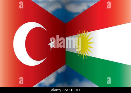 Turkey versus Kurdistan flags, vector illustration Stock Vector