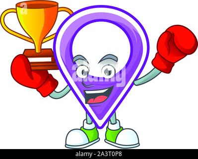 Boxing winner pin location cartoon on white background Stock Vector