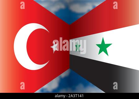 Turkey versus Syria flags, vector illustration Stock Vector