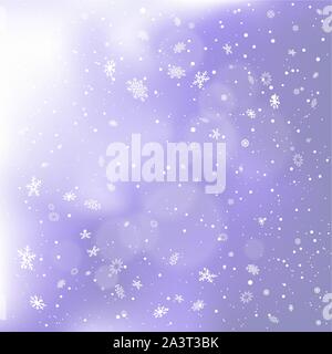 snowfall on blue snowy clouds backdrop Stock Vector