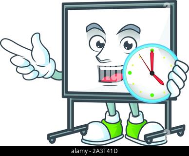 With clock white board in the character mascot Stock Vector