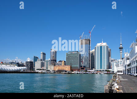 View on the cityscape of Auckland Waitemata Harbour. Princes Wharf in the foreground. Stock Photo