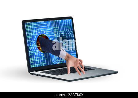 The hacker man trying to steal personal data Stock Photo