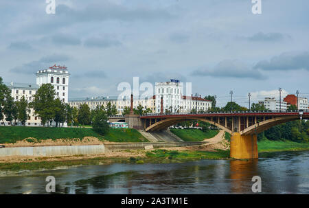 Vitebsk city in Belarus, Kirov bridge across the Western Dvina river Stock Photo