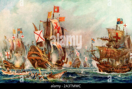 An early 1900's magazine illustration of the Battle of Trafalgar (21 October 1805) Stock Photo