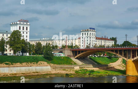 Vitebsk city in Belarus, Kirov bridge across the Western Dvina river Stock Photo