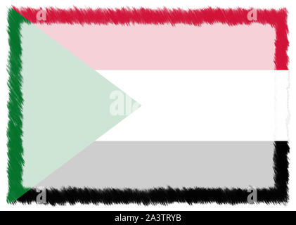 Border made with Sudan national flag. Brush stroke frame. Template elements for your certificate and diploma. Horizontal orientation. Stock Photo