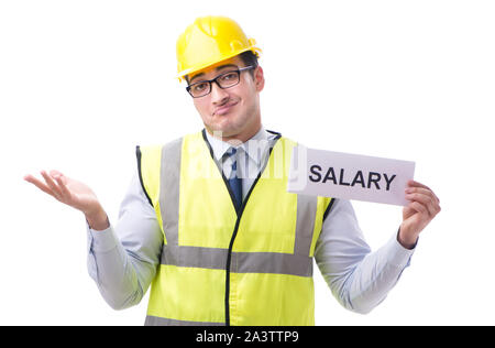 Construction supervisor asking for higher salary isolated on white background Stock Photo