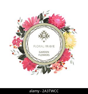 Vector floral frame. Beauty fresh garden flowers.  Stock Vector