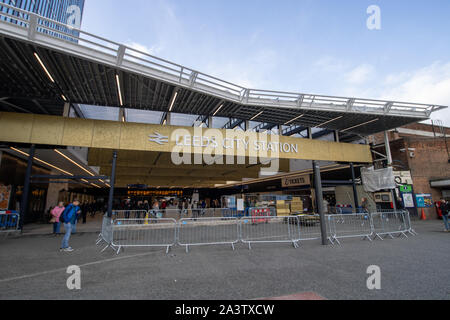 Leeds UK, 9th October 2019: Photo of construction work being done on the Leeds City Train Station located in the Leeds City Centre in West Yorkshire i Stock Photo