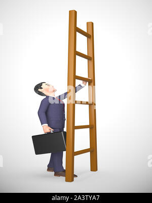 Ladder to success concept icon means ambitious leader desiring goals. Climbing to successful achievement - 3d illustration Stock Photo