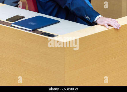 Munich, Germany. 10th Oct, 2019. Markus Söder (CSU), Prime Minister of Bavaria, takes part in the plenary session of the Bavarian Parliament. Credit: Lino Mirgeler/dpa/Alamy Live News Stock Photo