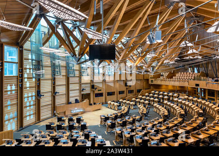 Debating Chamber, interior of the Scottish Parliament Building, home of the Scottish Parliament at Holyrood, Edinburgh Stock Photo
