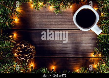 Christmas frame decoration on wooden background, christmas greeting card with copy space Stock Photo