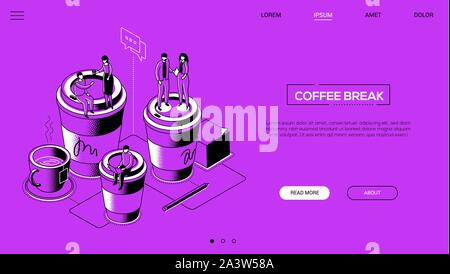 Coffee break - line design style isometric web banner Stock Vector