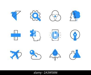 Tourism and technology color line icons set Stock Vector