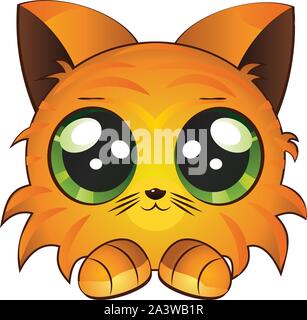 Cute cartoon red kitten on white background. Stock Vector