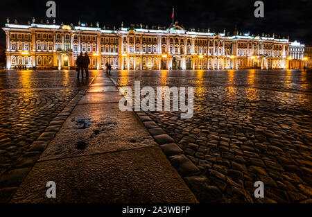 The Hermitage or Winter Palace, Palace Square, St Petersburg, Russia at night Stock Photo