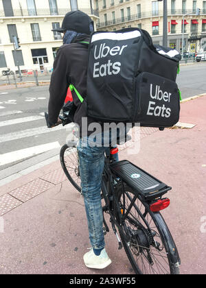 Uber Eats meal deliverer, Lyon, France Stock Photo