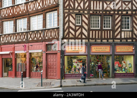 traditional half-timbered houses on Champ-Jacquet square, in the old town of Rennes - Brittany, France Stock Photo