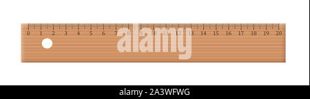 Wooden ruler. Old vintage school mathematics tool for measuring - illustration on white background. Stock Photo