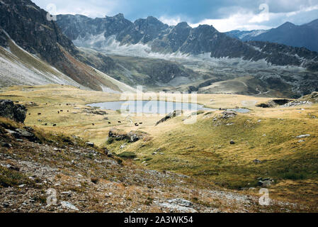 View of beautiful moody landscape in the Alps. Stock Photo