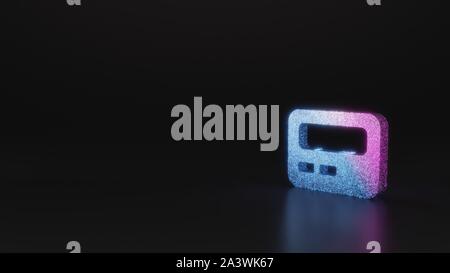glitter neon violet pink ombre symbol of pager 3D rendering on black background with blurred reflection with sparkles Stock Photo