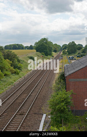 Crossing or passing loop at Acle railway station, Norfolk, England Stock Photo