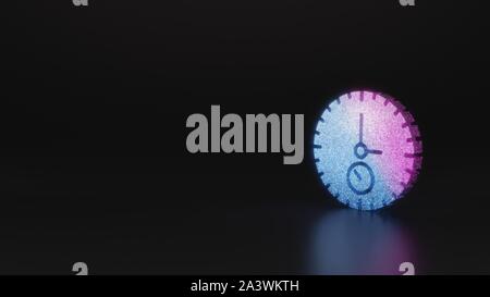 glitter neon violet pink ombre symbol of stopwatch 3D rendering on black background with blurred reflection with sparkles Stock Photo