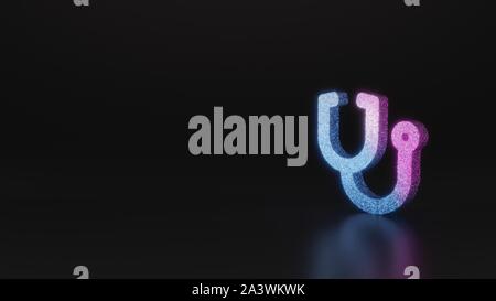 glitter neon violet pink ombre symbol of stethoscope 3D rendering on black background with blurred reflection with sparkles Stock Photo