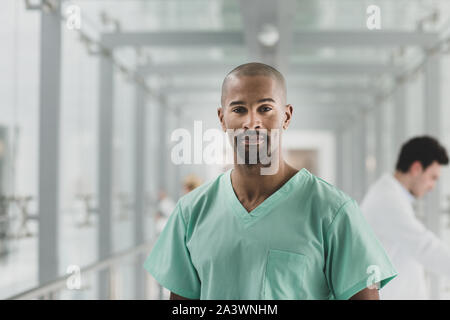 Portrait of confident male doctor in Hospital Stock Photo