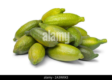 Heap of fresh raw green finger limes or lime caviar isolated on white background Stock Photo