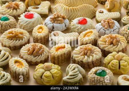 Diversity of traditional festive Moroccan cookies full frame close up Stock Photo