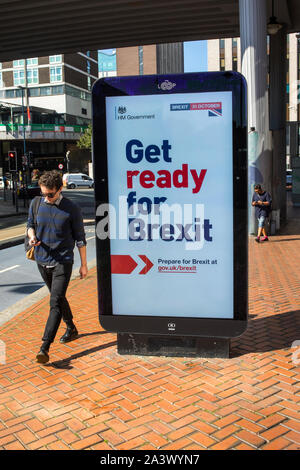 Birmingham, UK - September 20th 2019: A Get Ready For Brexit public information message displayed on an electronic screen in the city of Birmingham, U Stock Photo