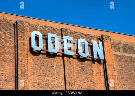 Birmingham, UK - September 20th 2019: The Odeon logo on the exterior of their cinema in the city of Birmingham, UK. Stock Photo