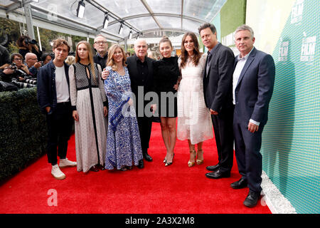 Jack Farthing, Hanako Footman, Katherine Gun, Ged Doherty, Guest, Keira Knightley, Gavin Hood and Martin Bright (left-right) attending the Official Secrets European Premiere as part of the BFI London Film Festival 2019 held at the Embankment Garden Cinema, London. Stock Photo