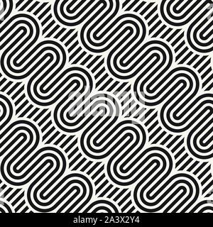 Vector seamless interlaced stylish pattern. Repeating geometric design with weaved bold lines. Stock Vector